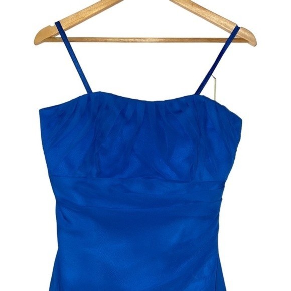 NWT Mori Lee Strapless Blue Sweetheart Chiffon Long Maxi Gown Size 6 - Picture 11 of 16